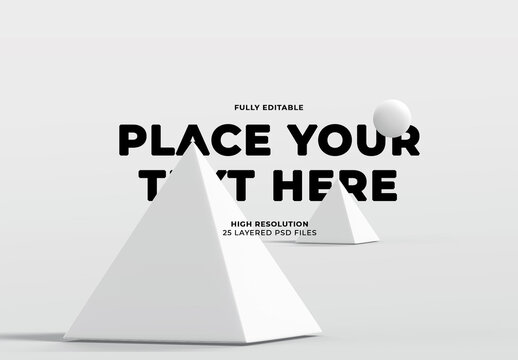 Two Pyramids with Shadows on Light Surface and One Light Floating Ball Mockup