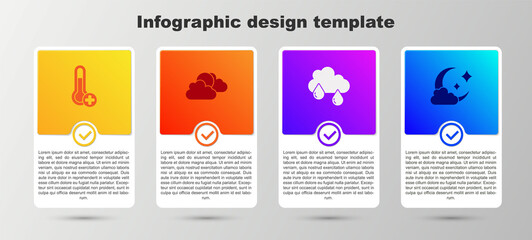 Set Meteorology thermometer, Sun and cloud weather, Cloud with rain and moon. Business infographic template. Vector