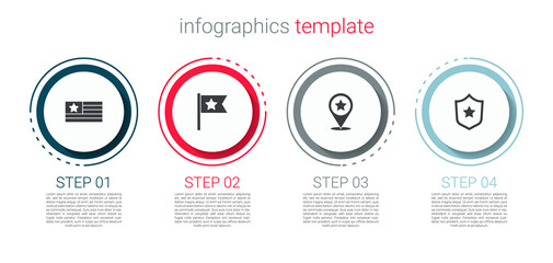 Set American flag, , USA Independence day and Police badge. Business infographic template. Vector