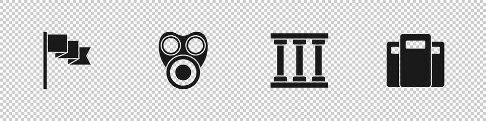 Set Location marker, Gas mask, Prison window and Police assault shield icon. Vector