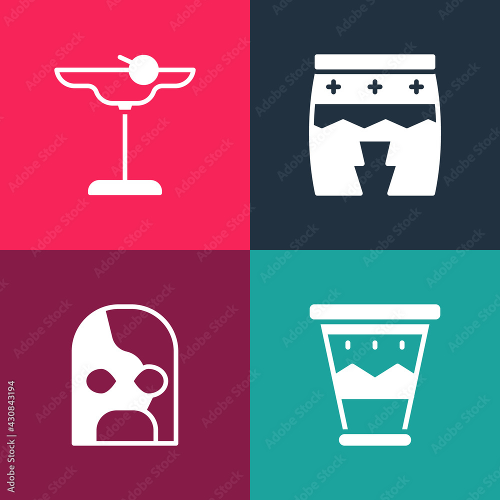 Wall mural Set pop art Mexican drum, wrestler, Huehuetl and Margarita cocktail icon. Vector