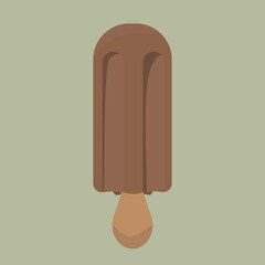 Ice cream popsicle. Chocolate ice cream on a stick. Vector illustration in flat style. 