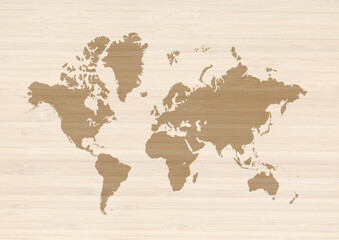 World map on beige wooden wall background