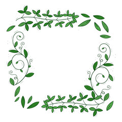 Obraz premium A frame of leaves laid out in a square.Colored doodle objects on a white.