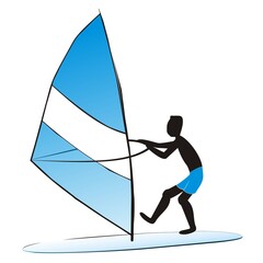 windsurfing, silhouette of man and surf, vector illustration