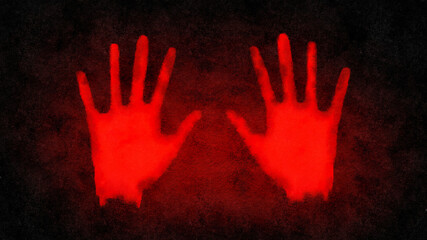 Abstract image of two bright red palms On a dark red and black background