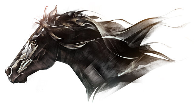 drawn portrait of muzzle animal horse on white background