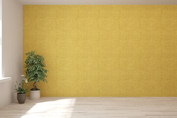 Yellow empty room. Scandinavian interior design. 3D illustration