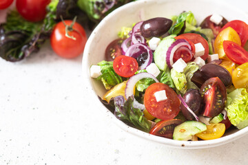 Fresh Greek salad with vegetables and feta cheese