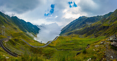 Outstanding panoramic view of Fagaras Mountains, Transfagarasan road, in a rainy afternoon, Sibiu County, Romania