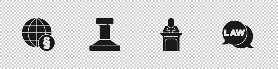 Set International law, Stamp, Judge and Law icon. Vector