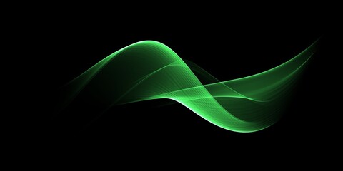 Abstract Light green wave on black background
