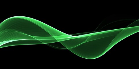 Abstract Light green wave on black background
