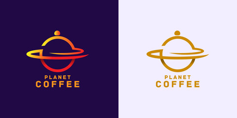 coffee logo with planet as coffee concept identity for Restaurant, Cafe, vector illustration