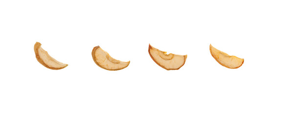 Apple chips isolated on white background. Homemade Vegan Healthy sweets. Design element, copy space