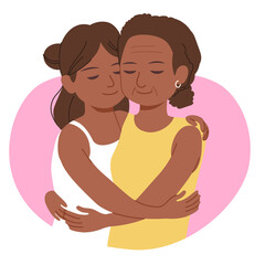 Young black African daughter hugging senior mother love family concept