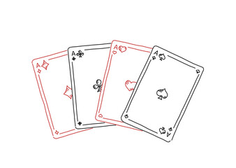 Obraz premium Four of a kind. Poker quads. Four aces. Good luck in the game. Playing cards. Hand drawn sketch line.