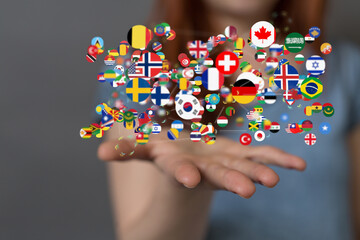 World map with all states and their flags,3d render.