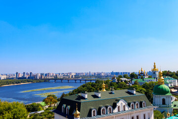 View of Kiev Pechersk Lavra (Kiev Monastery of the Caves) and the Dnieper river in Ukraine