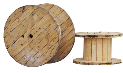 Wooden cable coil isolated on white