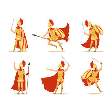 Gladiator or Swordsman as Roman Armed Combatant Vector Set