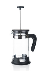 Empty french press close up isolated on white background