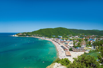 View on the beach and the village of Arkhipo-Osipovka on the Black Sea coast
