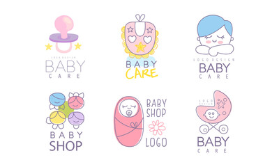 Baby Care Logo Design as Store or Shop Mark Vector Set