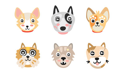Obraz na płótnie Canvas Different Dog Muzzle and Heads with Pointed Ears Vector Set