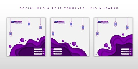 Set of social media post template with paper cut design. Eid Mubarak background design