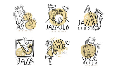 Jazz Club Logo Design with Musical Instrument Vector Set