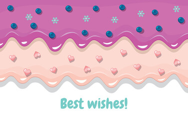 Greeting card horizontal template. Melted flowing cream background. Girly. Copy space for text. Vector