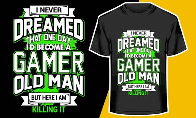 Gamer old man, video game shirts, gaming t shirts design,  © mamunportfolio