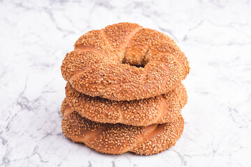 Simit - homemade Turkish bread rings with sesame seeds