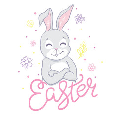 Easter bunny with a handwritten headline 