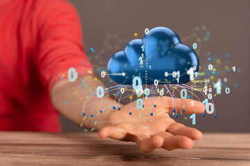 Cloud technology. Polygonal wireframe art looks like constellation