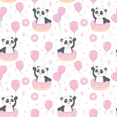 Cute panda illustration vector. Panda baby seamless. Pattern.