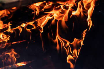 Fire texture on a black background close-up