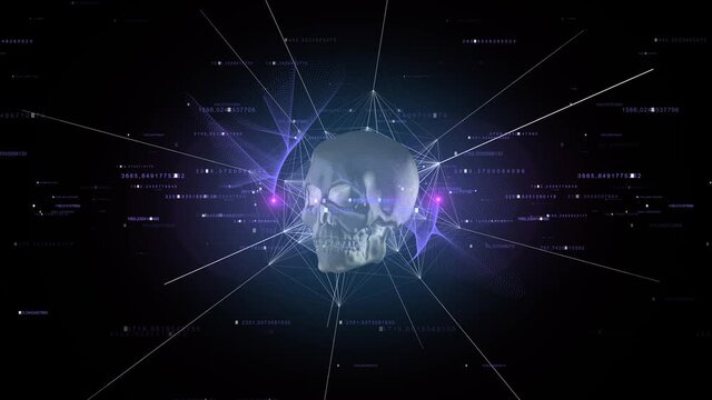 Rotation of the shining skull with particles, plexus and numbers.
