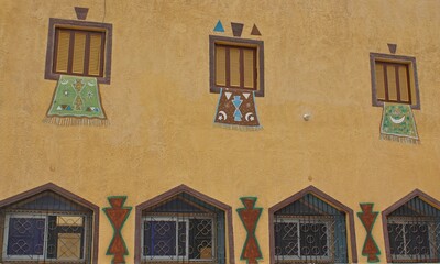 The exterior design and drawings of a Nubian house in Aswan in Egypt