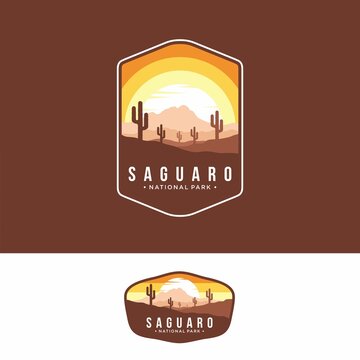 Illustration of saguaro national park emblem logo patch on dark background