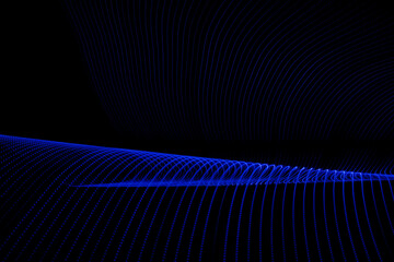 Abstract patterns of blue lines on black background. 3D rendered or 3D illustration Futuristic concept.