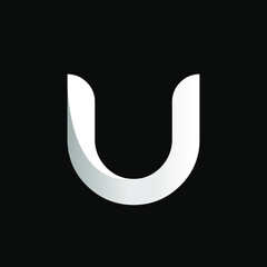 Letter U logo.Typographic signature icon.Lettering sign isolated on black background.Alphabet initial.Uppercase character.Modern, corporate, web, tech style.