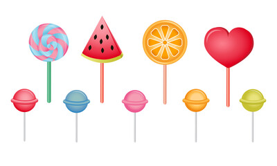 Set of sweets – hard candy, lollipop. Delicious food dessert.
Unhealthy eating.