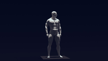 White Light Grey Stone Muscular Man Statue with Top Down Lighting 3d illustration render
