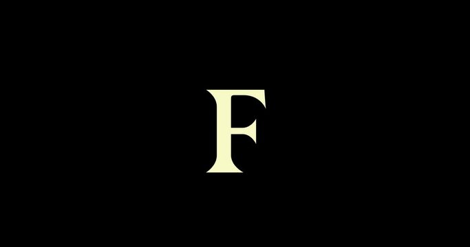 Animation of logo design. Luxury monogram. Round Emblem rotates. Capital letter F. Falling crown. Drawn ribbon. Art template in motion.