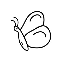 Simple butterfly in doodle style. Cute vector illustration. Hand drawn clipart for logo, icon, label. Perfect for decoration of baby products