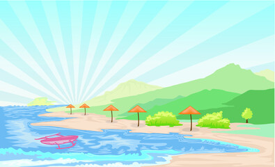 Fototapeta na wymiar beach landscape vector hand draw illustration