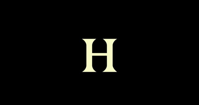 Animation of logo design. Luxury monogram. Round Emblem rotates. Capital letter H. Falling crown. Drawn ribbon. Art template in motion.