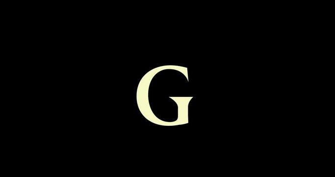 Animation of logo design. Luxury monogram. Round Emblem rotates. Capital letter G. Falling crown. Drawn ribbon. Art template in motion.